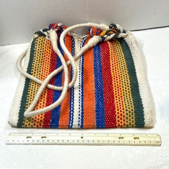 Southwestern Style Striped Woven Cotton Hobo Shoulder Bag Tote - Picture 2 of 9